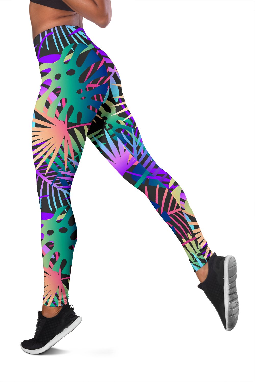 Neon Flower Tropical Palm Leaves Women Leggings