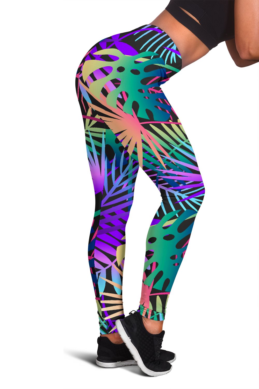 Neon Flower Tropical Palm Leaves Women Leggings