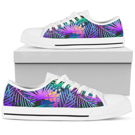 Neon Flower Tropical Palm Leaves Women Low Top Shoes-JTAMIGO.COM