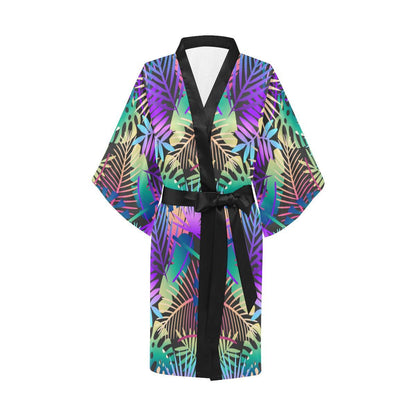 Neon Flower Tropical Palm Leaves Women Short Kimono Robe