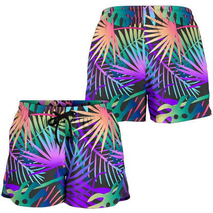 Neon Flower Tropical Palm Leaves Women Shorts-JTAMIGO.COM