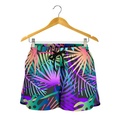 Neon Flower Tropical Palm Leaves Women Shorts-JTAMIGO.COM