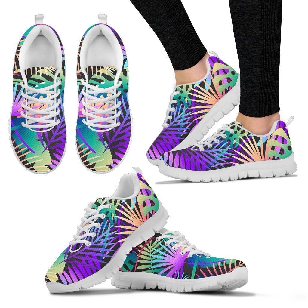 Neon Flower Tropical Palm Leaves Women Sneakers Shoes