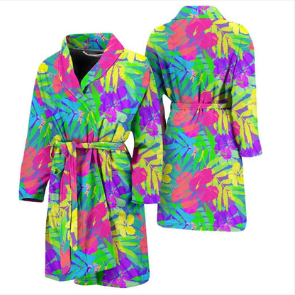 Neon Tropical Pattern Print Design A03 Men Bathrobe-JORJUNE.COM