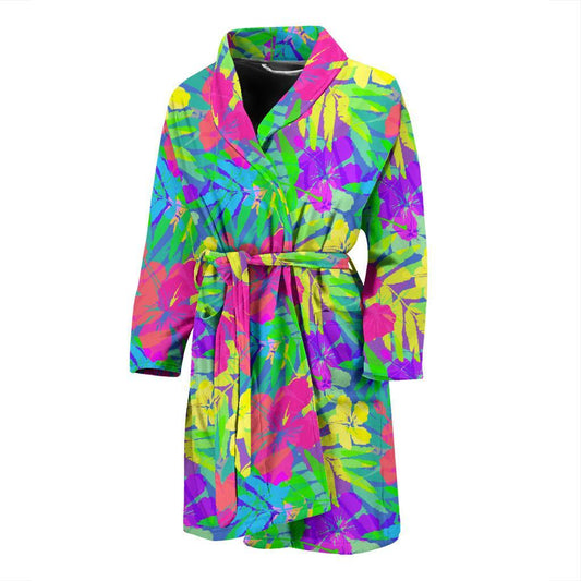 Neon Tropical Pattern Print Design A03 Men Bathrobe-JORJUNE.COM