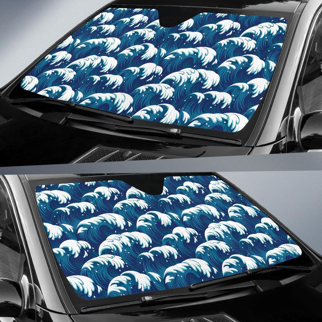 Ocean Wave Pattern Print Car Sun Shade For Windshield