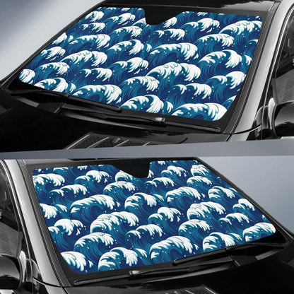 Ocean Wave Pattern Print Car Sun Shade For Windshield