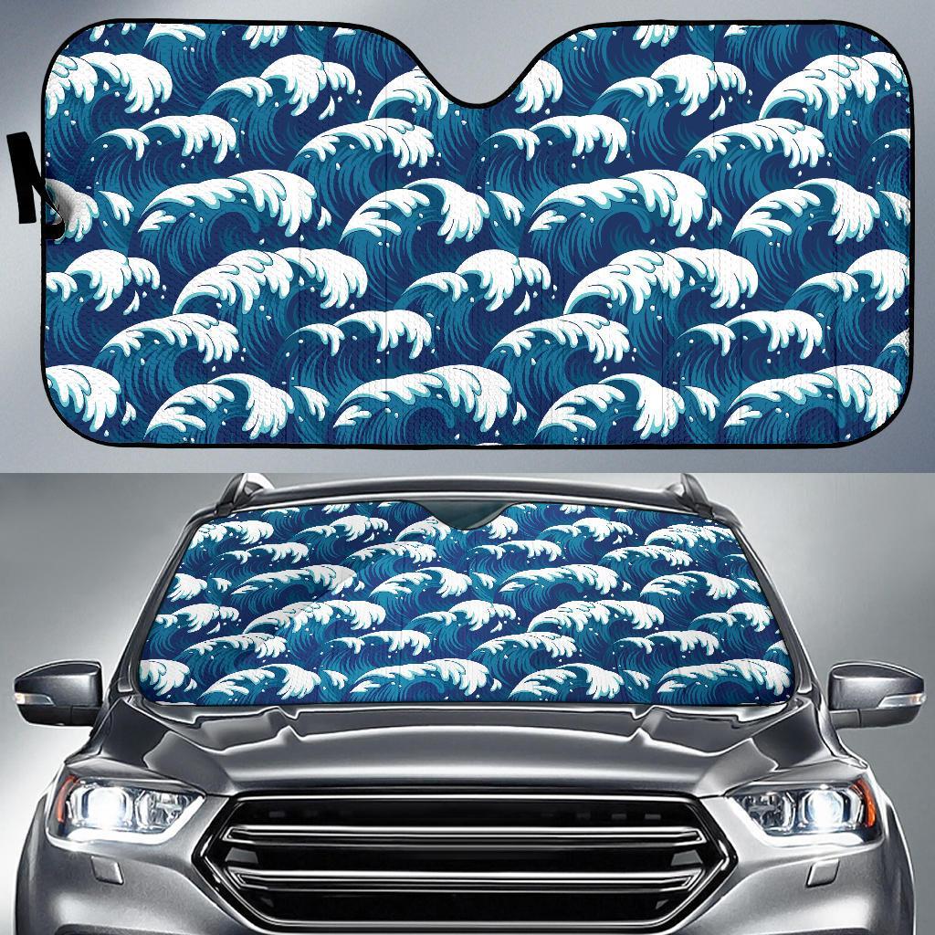Ocean Wave Pattern Print Car Sun Shade For Windshield