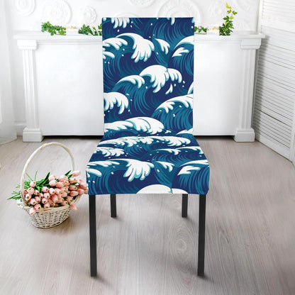 Ocean Wave Pattern Print Dining Chair Slipcover-JTAMIGO.COM