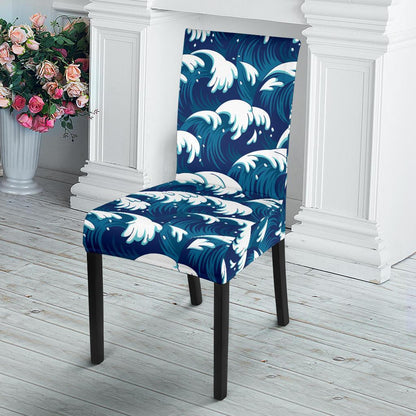 Ocean Wave Pattern Print Dining Chair Slipcover-JTAMIGO.COM