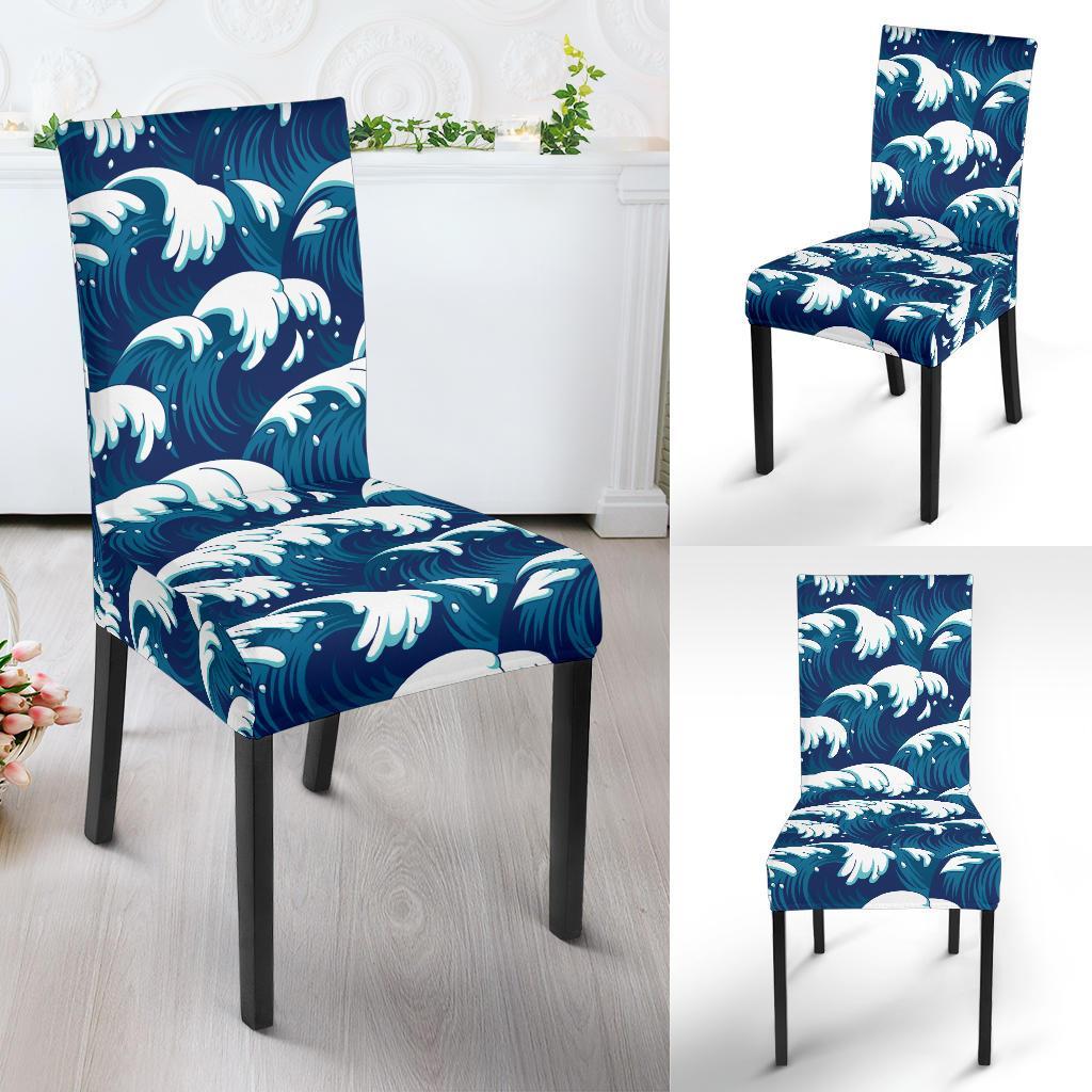 Ocean Wave Pattern Print Dining Chair Slipcover-JTAMIGO.COM