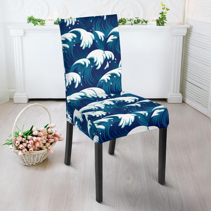 Ocean Wave Pattern Print Dining Chair Slipcover-JTAMIGO.COM