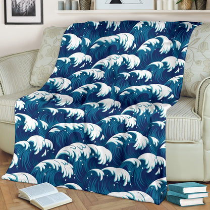 Ocean Wave Pattern Print Fleece Blanket