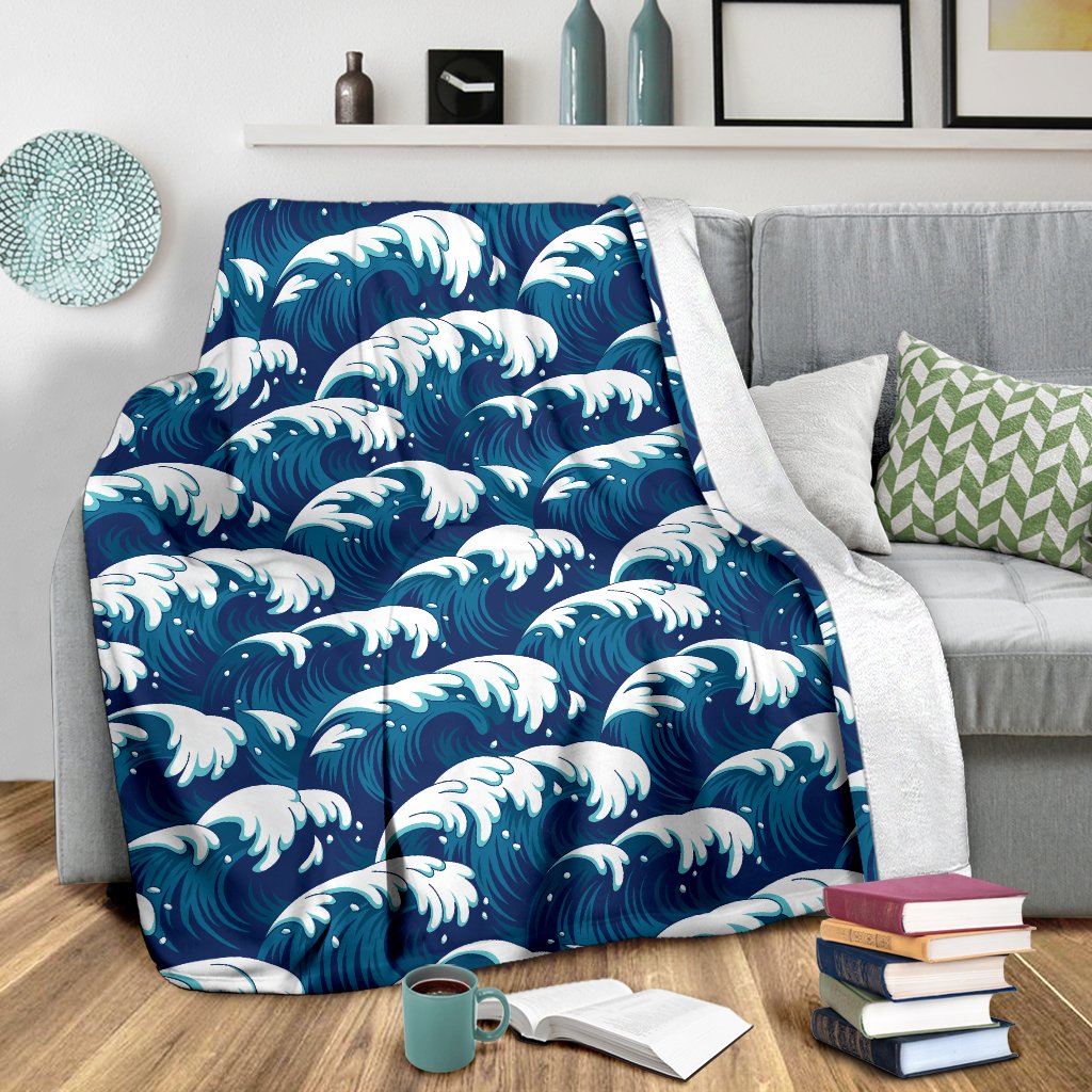 Ocean Wave Pattern Print Fleece Blanket