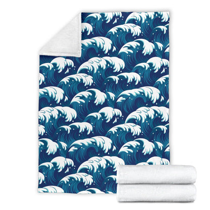 Ocean Wave Pattern Print Fleece Blanket