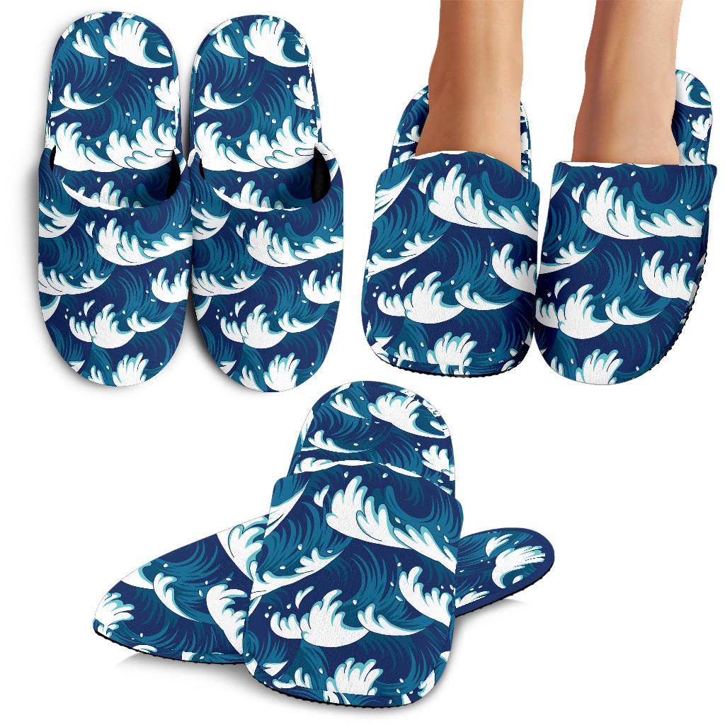 Ocean Wave Pattern Print House Slippers