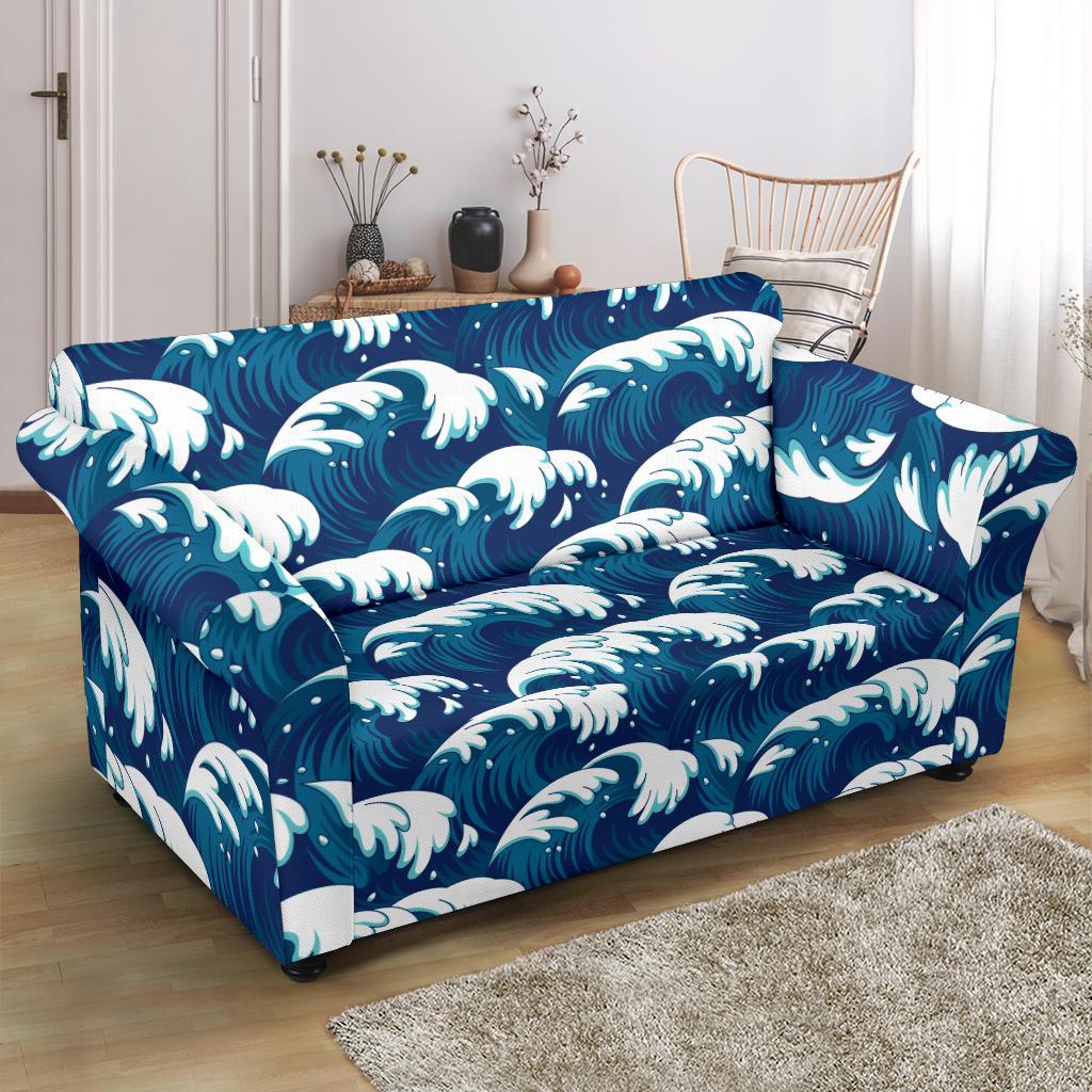 Ocean Wave Pattern Print Loveseat Slipcover-JTAMIGO.COM