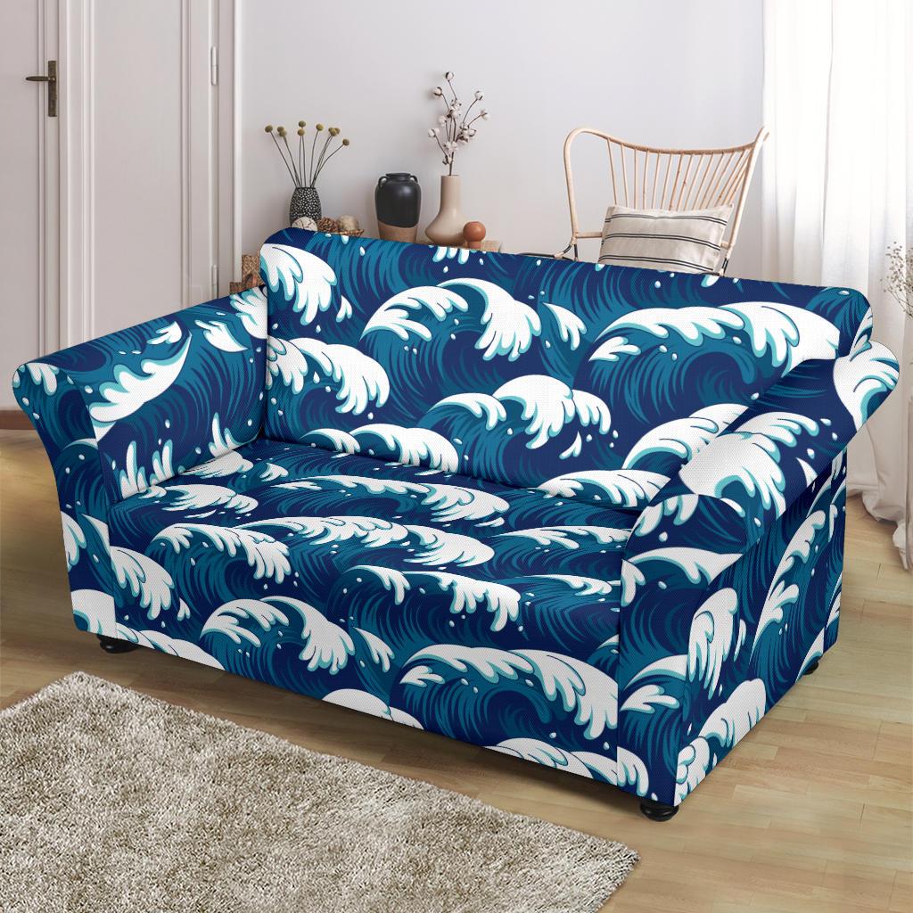 Ocean Wave Pattern Print Loveseat Slipcover-JTAMIGO.COM