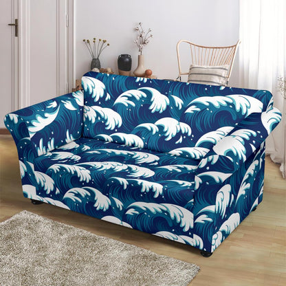 Ocean Wave Pattern Print Loveseat Slipcover-JTAMIGO.COM
