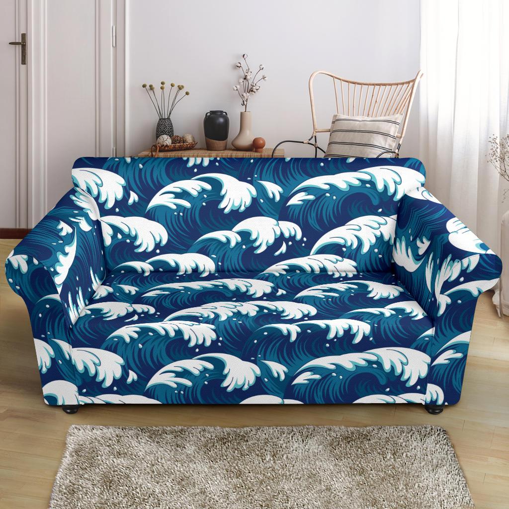 Ocean Wave Pattern Print Loveseat Slipcover-JTAMIGO.COM