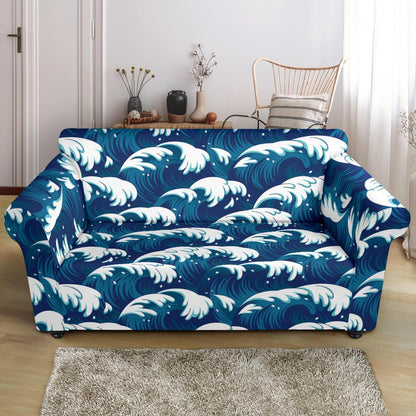 Ocean Wave Pattern Print Loveseat Slipcover-JTAMIGO.COM
