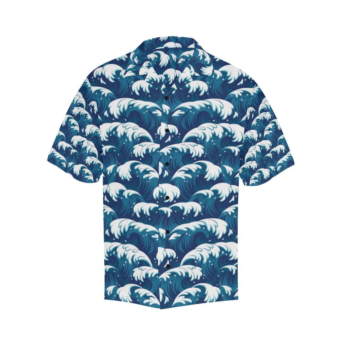 Ocean Wave Pattern Print Men Aloha Hawaiian Shirt