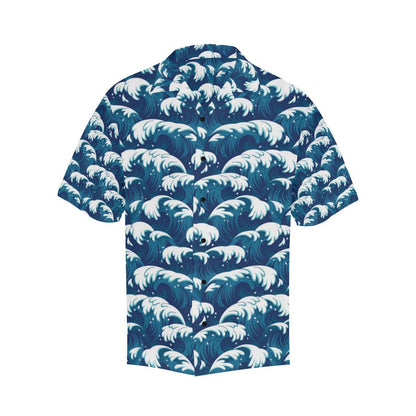 Ocean Wave Pattern Print Men Aloha Hawaiian Shirt