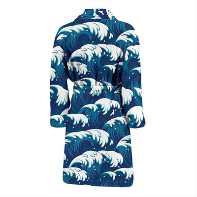 Ocean Wave Pattern Print Men Bath Robe-JTAMIGO.COM