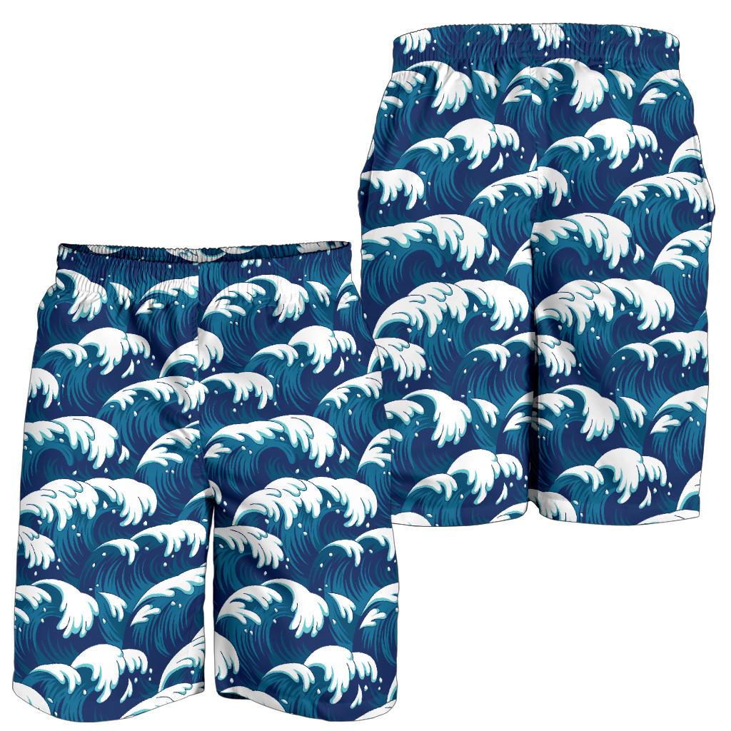 Ocean Wave Pattern Print Mens Shorts-JTAMIGO.COM