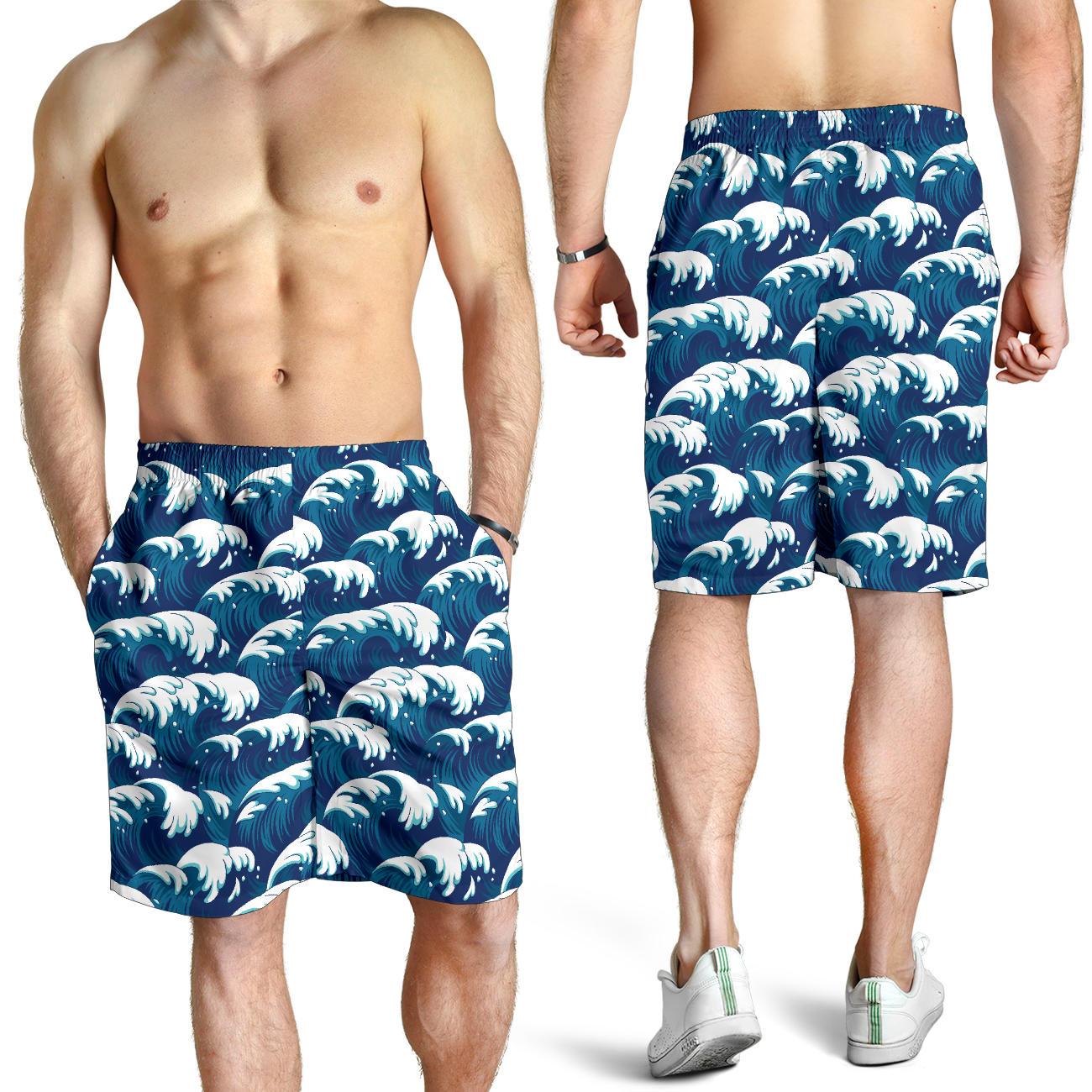 Ocean Wave Pattern Print Mens Shorts-JTAMIGO.COM