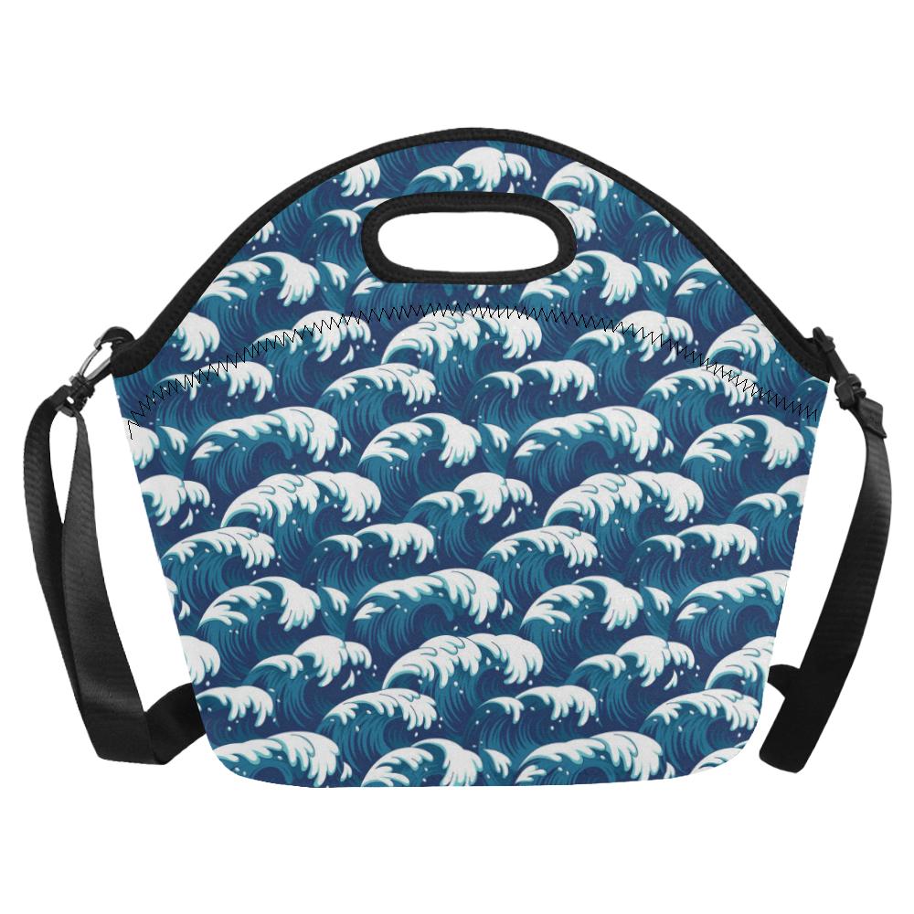 Ocean Wave Pattern Print Neoprene Lunch Bag (Model 1669)(Large)-JTAMIGO.COM