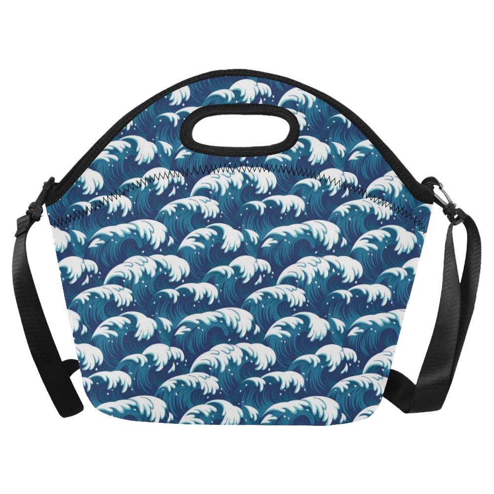 Ocean Wave Pattern Print Neoprene Lunch Bag (Model 1669)(Large)-JTAMIGO.COM