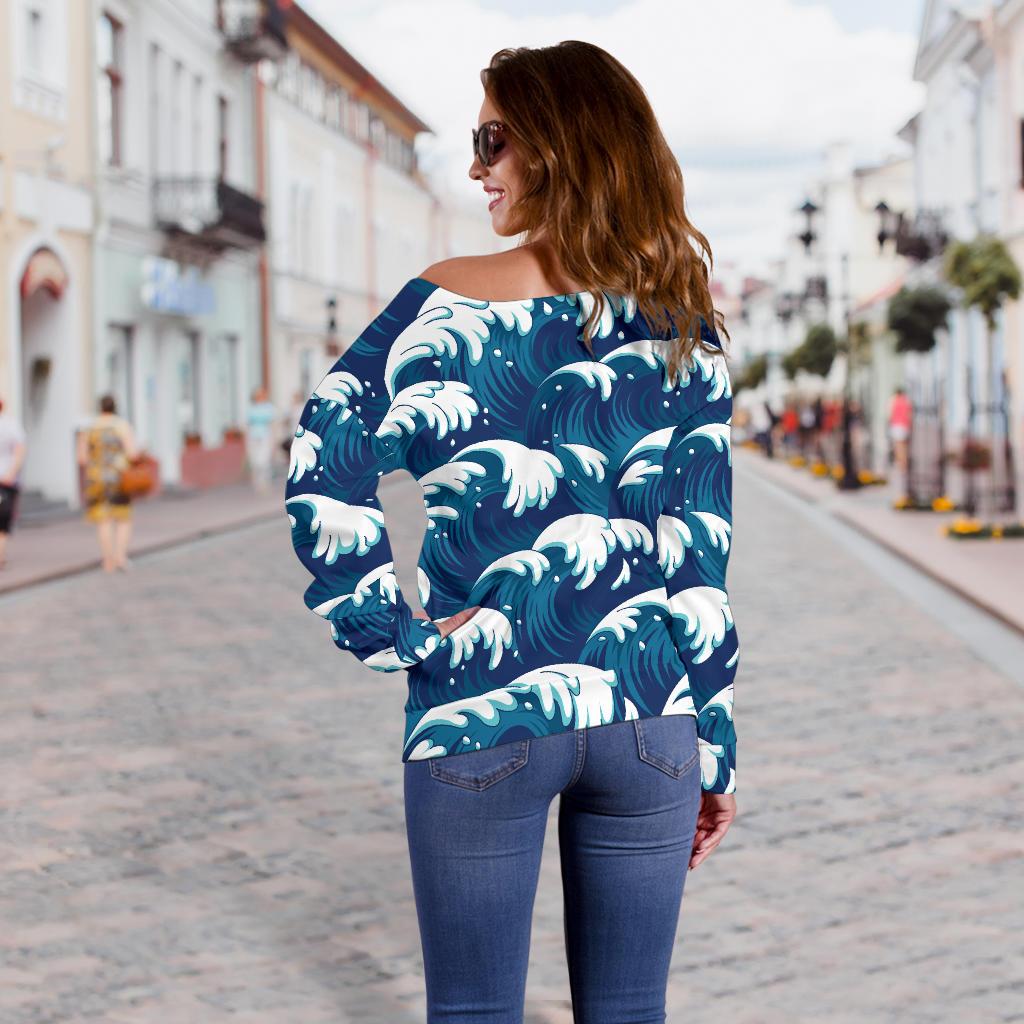 Ocean Wave Pattern Print Off Shoulder Sweatshirt
