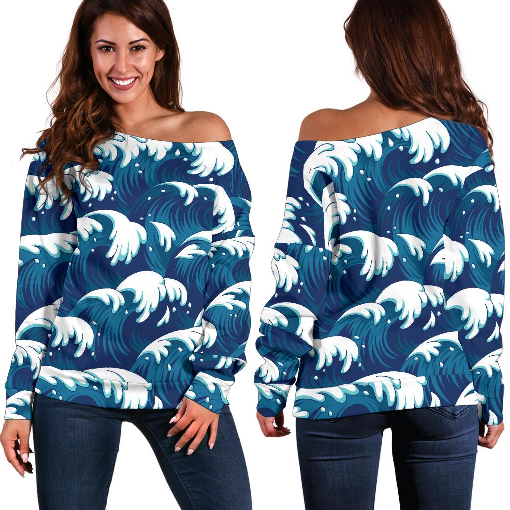 Ocean Wave Pattern Print Off Shoulder Sweatshirt