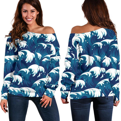 Ocean Wave Pattern Print Off Shoulder Sweatshirt
