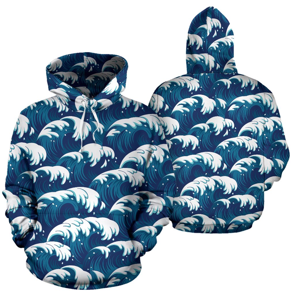 Ocean Wave Pattern Print Pullover Hoodie