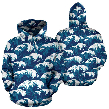 Ocean Wave Pattern Print Pullover Hoodie
