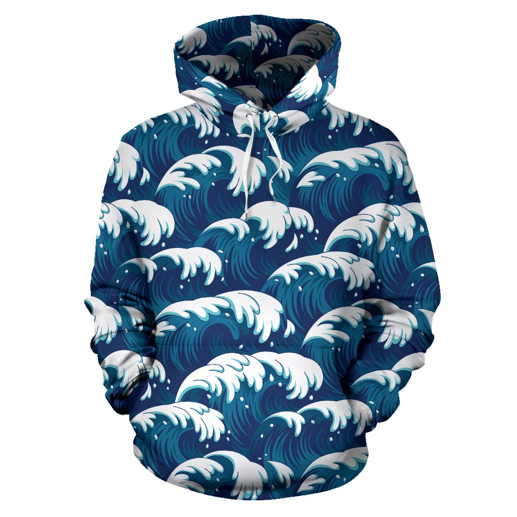 Ocean Wave Pattern Print Pullover Hoodie