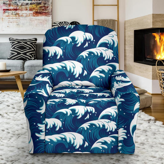 Ocean Wave Pattern Print Single Sofa Slipcover -JTAMIGO.COM
