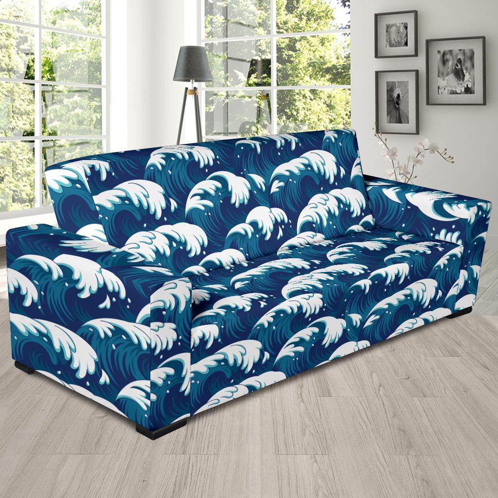 Ocean Wave Pattern Print Sofa Slipcover-JTAMIGO.COM