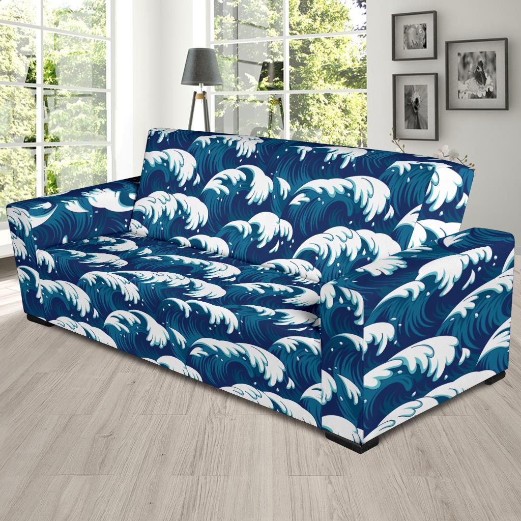 Ocean Wave Pattern Print Sofa Slipcover-JTAMIGO.COM