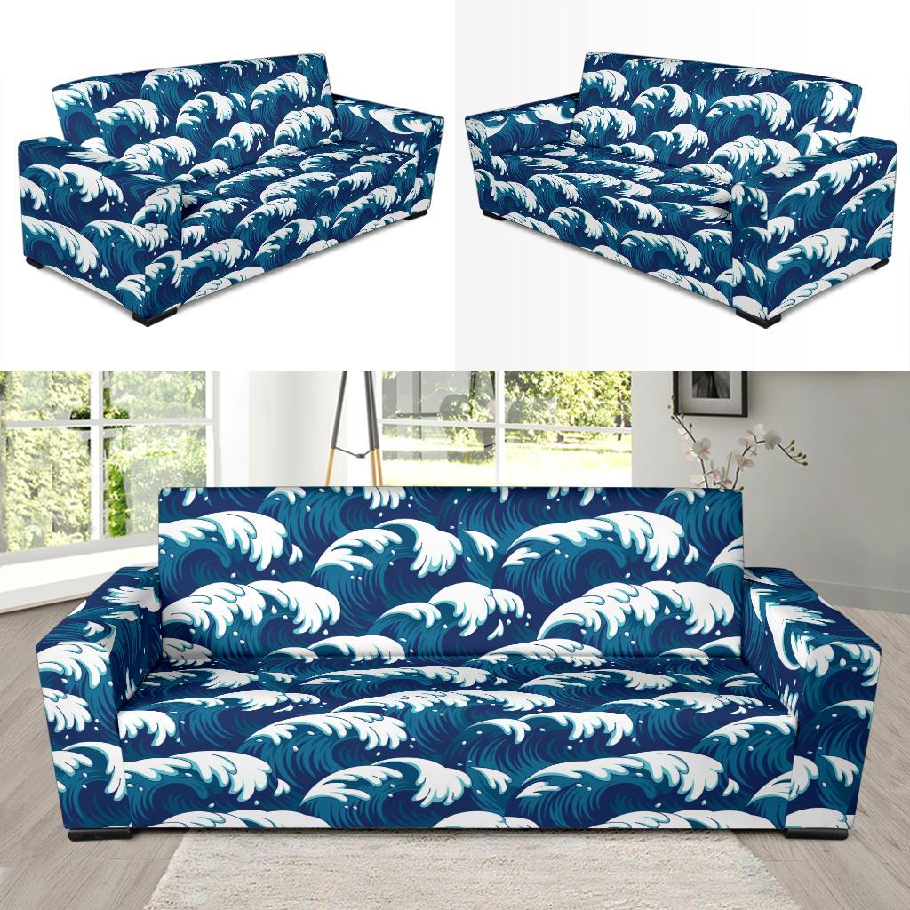 Ocean Wave Pattern Print Sofa Slipcover-JTAMIGO.COM