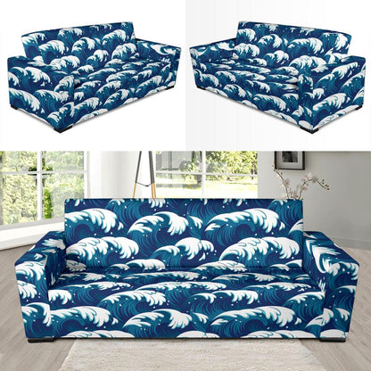 Ocean Wave Pattern Print Sofa Slipcover-JTAMIGO.COM