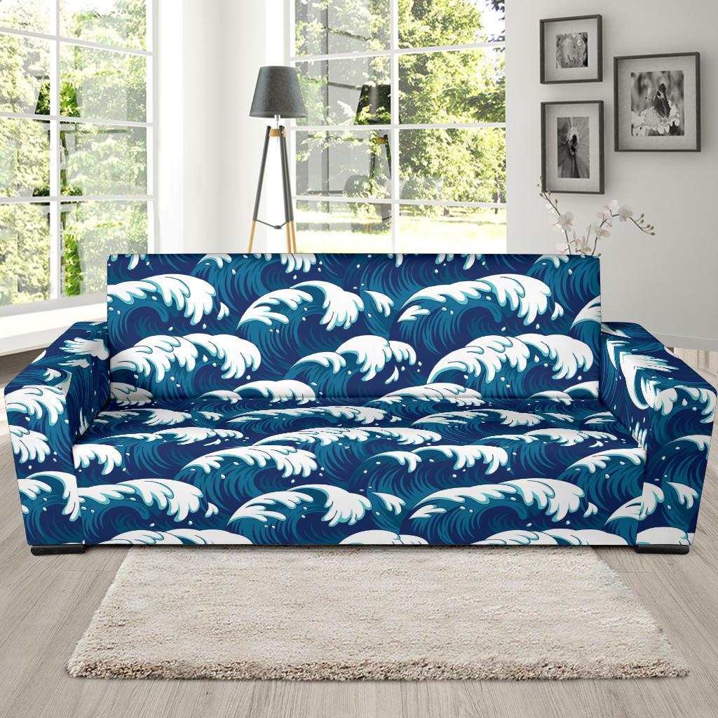 Ocean Wave Pattern Print Sofa Slipcover-JTAMIGO.COM