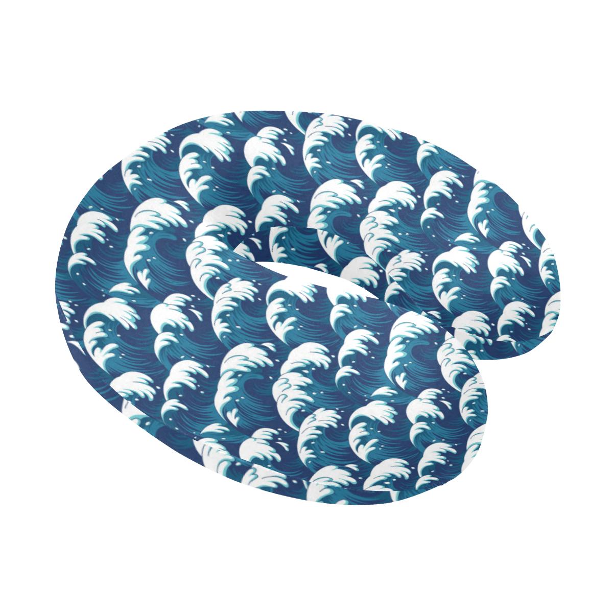 Ocean Wave Pattern Print U-Shaped Travel Neck Pillow-JTAMIGO.COM