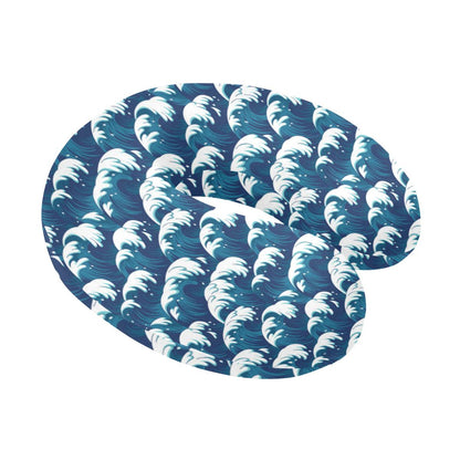 Ocean Wave Pattern Print U-Shaped Travel Neck Pillow-JTAMIGO.COM