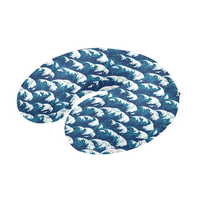 Ocean Wave Pattern Print U-Shaped Travel Neck Pillow-JTAMIGO.COM