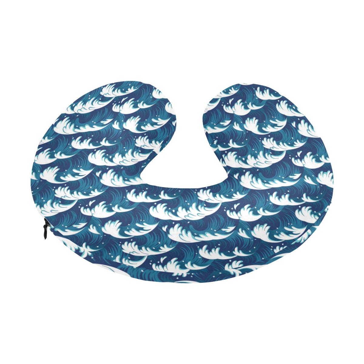Ocean Wave Pattern Print U-Shaped Travel Neck Pillow-JTAMIGO.COM