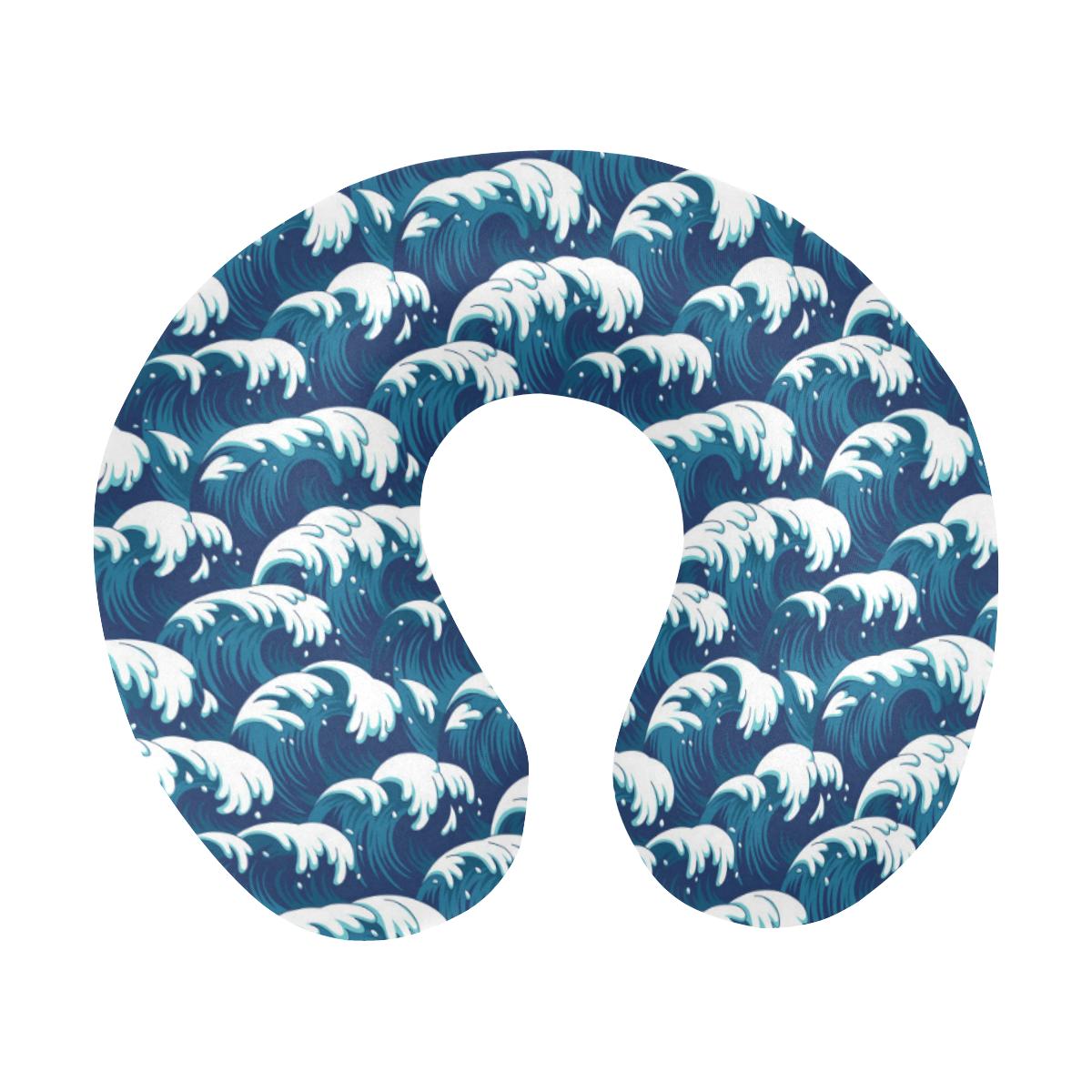 Ocean Wave Pattern Print U-Shaped Travel Neck Pillow-JTAMIGO.COM
