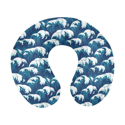Ocean Wave Pattern Print U-Shaped Travel Neck Pillow-JTAMIGO.COM